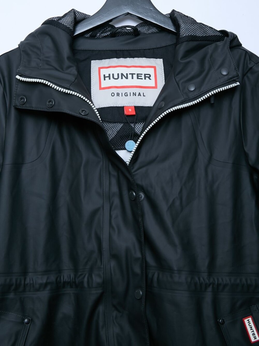Hunter Abbey Short Rubberized Rain Jacket Raincoat Black Small *FLAWS* - Picture 8 of 15